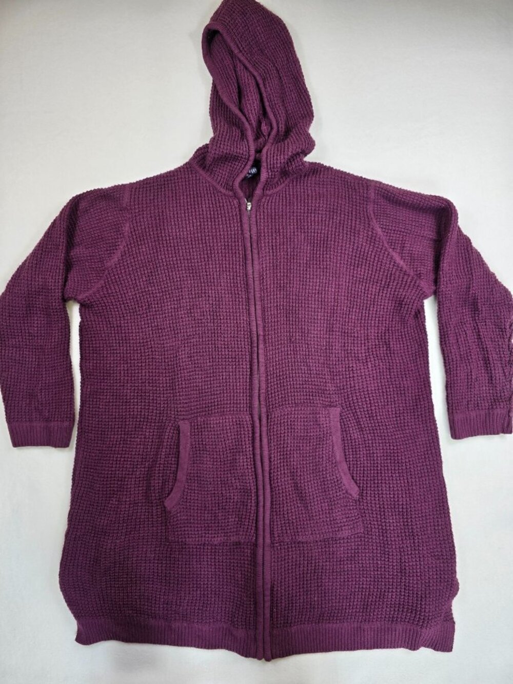 Roamans Womens 3X Purple Hooded Knit Cardigan Jacket Hoodie
